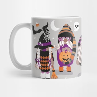 Boo-tiful gnomes // spot // grey background fun little creatures black grey purple and orange dressed for halloween Mug